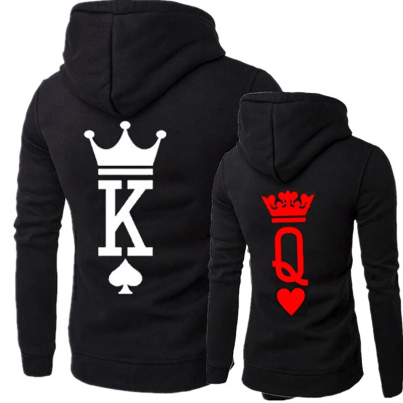 Camisola de casal novo estilo sexy casual carta feminina hoodies ueen rei impressão com capuz manga longa