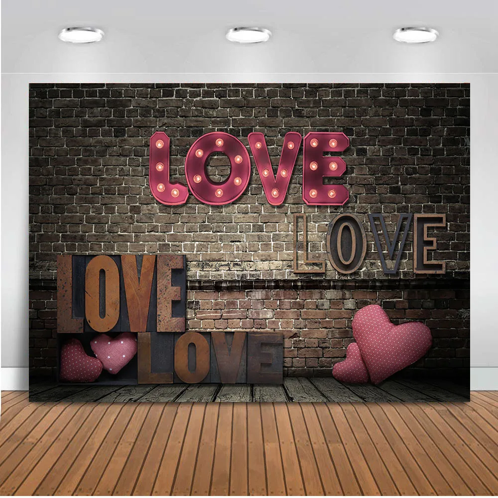 

Love Valentine's Day Photography Background Brick Love Wall Portrait Wedding Red Hearts Photo Backdrops For Photographic Studio