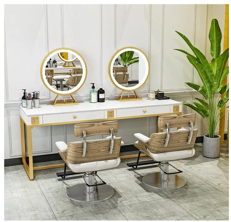 Barber shop mirror cabinet double-sided hairdressing mirror hair salon special floor-to-ceiling photo studio makeup table