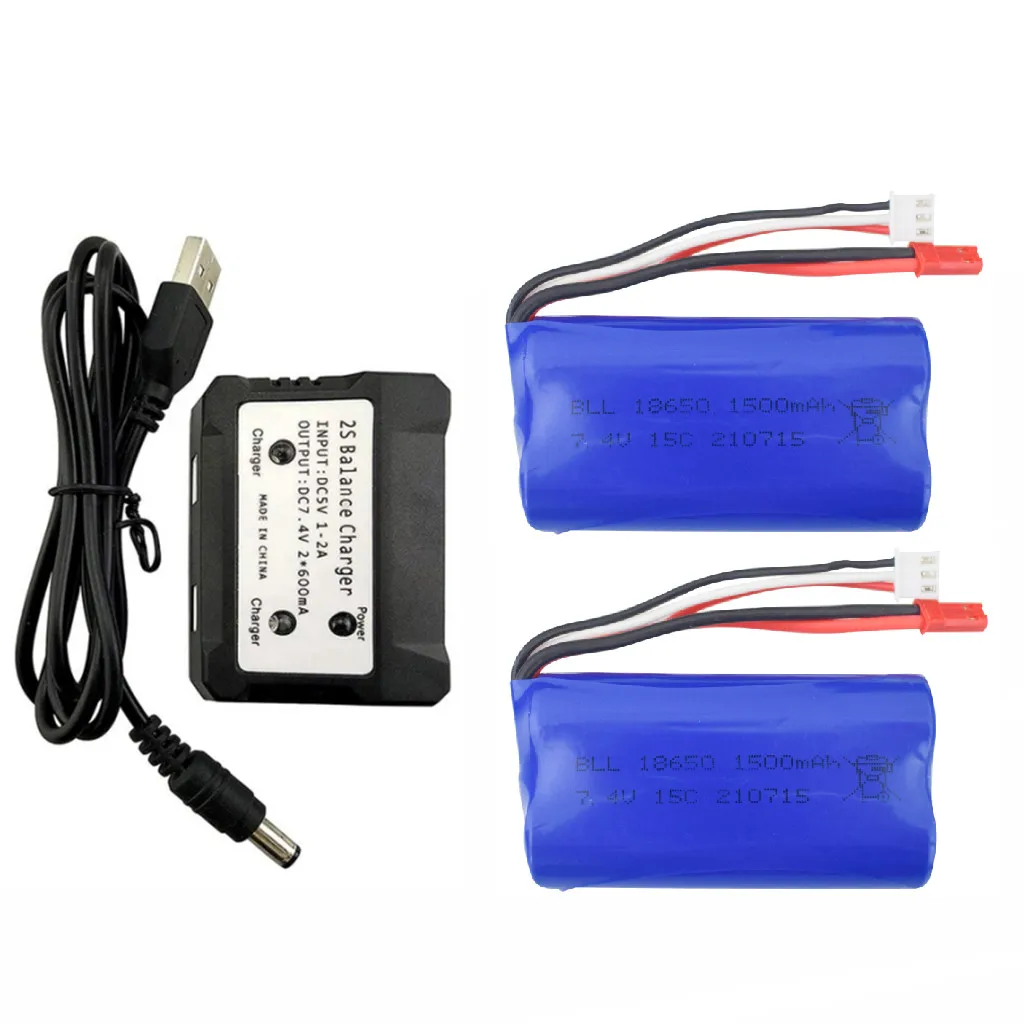 

2PCS 7.4V 1500mAh Lithium Battery + 2-In-1 Charger For UD1601 UD1602 SG1603 SG1604 1:16 Four-Wheel Drive High-Speed Drift Car