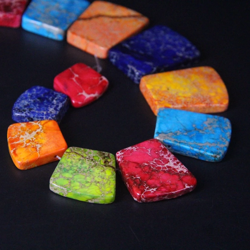 15pcs Mix Color Ocean Sediment Jaspers Graduated Necklace Trendy Gifts,Top Drilled Emperor Stone Trapezoid Slab Beads Jewelry
