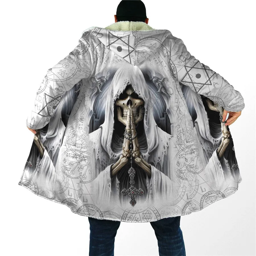 Winter Mannen Voor Vrouwen God Van Death Mantel 3D Gedrukt Mantel Fleece Wind Breaker Warme Kap Mantel