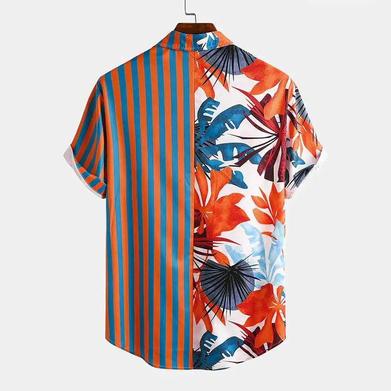 Fashion Men Hawaiian Shirt Short Sleeve Streetwear Print Striped Patchwork Summer Chic Blouse 2023 Beach Camisas INCERUN S-5XL