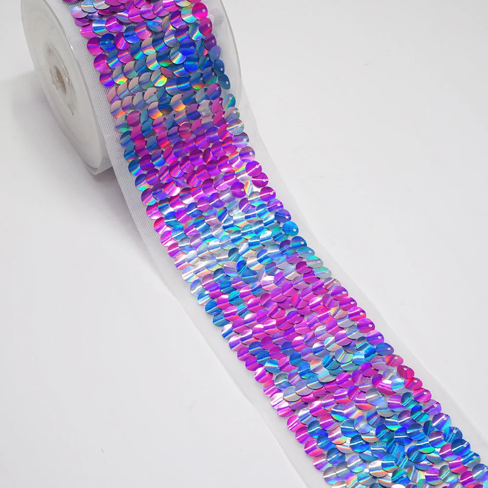 DIY 3 Inch 75mm Glitter Sequined Ribbon For Craft Supplies Sewing Accessories 2 Yards. A2121004