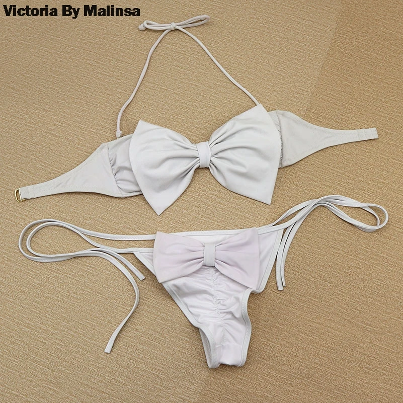 Conjunto de Bikini de triángulo con lazo para mujer, bañador negro secreto, Bikini con Tanga, traje de baño brasileño atrevido