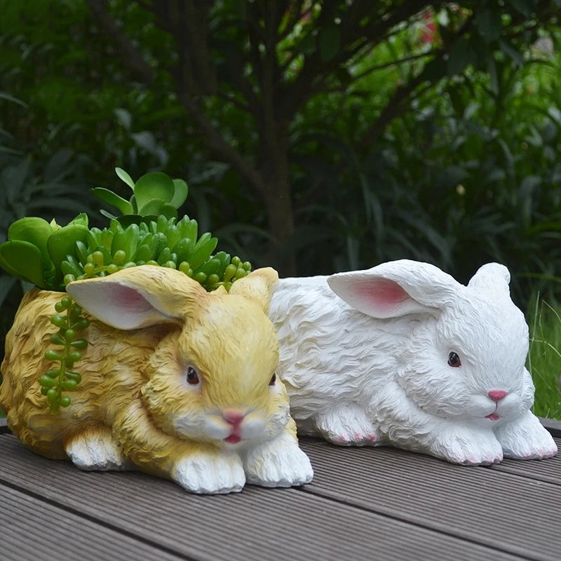 

Pastoral Creative Cute Rabbit Succulent Flower Pot Resin Adornments Balcony Furnishing Crafts Garden Villa Figurines Decoration