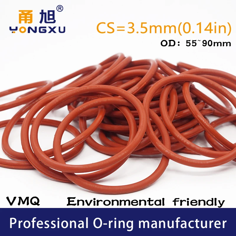 Red Silicon O-ring Silicone/VMQ CS3.5mm Thickness OD55/90*3.5mm O ring Seal Rubber Ring Silicone Sealing Gasket Sanitary Washer