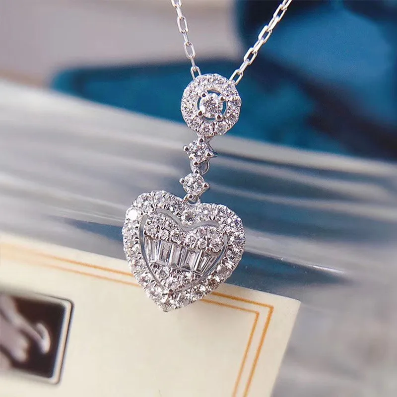 Huitan Exquisite Love Necklace with CZ Stone Women for Party Fancy Anniversary Birthday Girls Gift Statement Necklace Jewelry