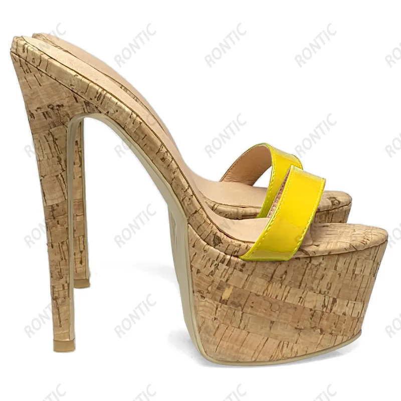 Rontic New Arrival Women Platform Sandals Cork Pattern Stiletto Heels Open Toe Elegant Black Casual Shoes Size 34 45 47 52