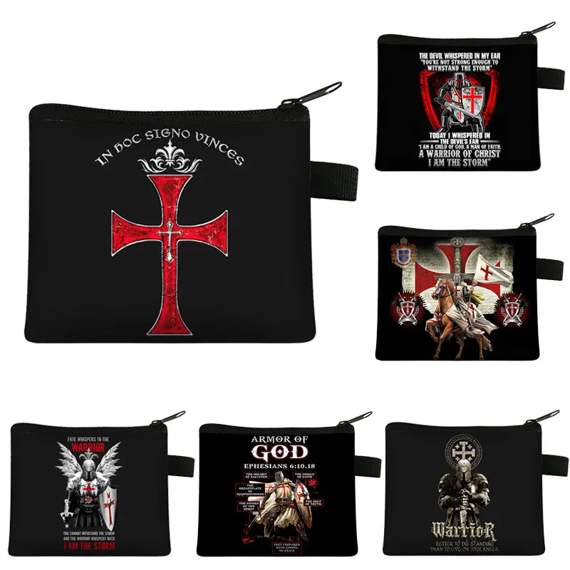 Crusader Knights Templar Print Wallet Men Small Money bags Portable Handbag Credit Card Holder Bags Distressed Cross Purse Gift