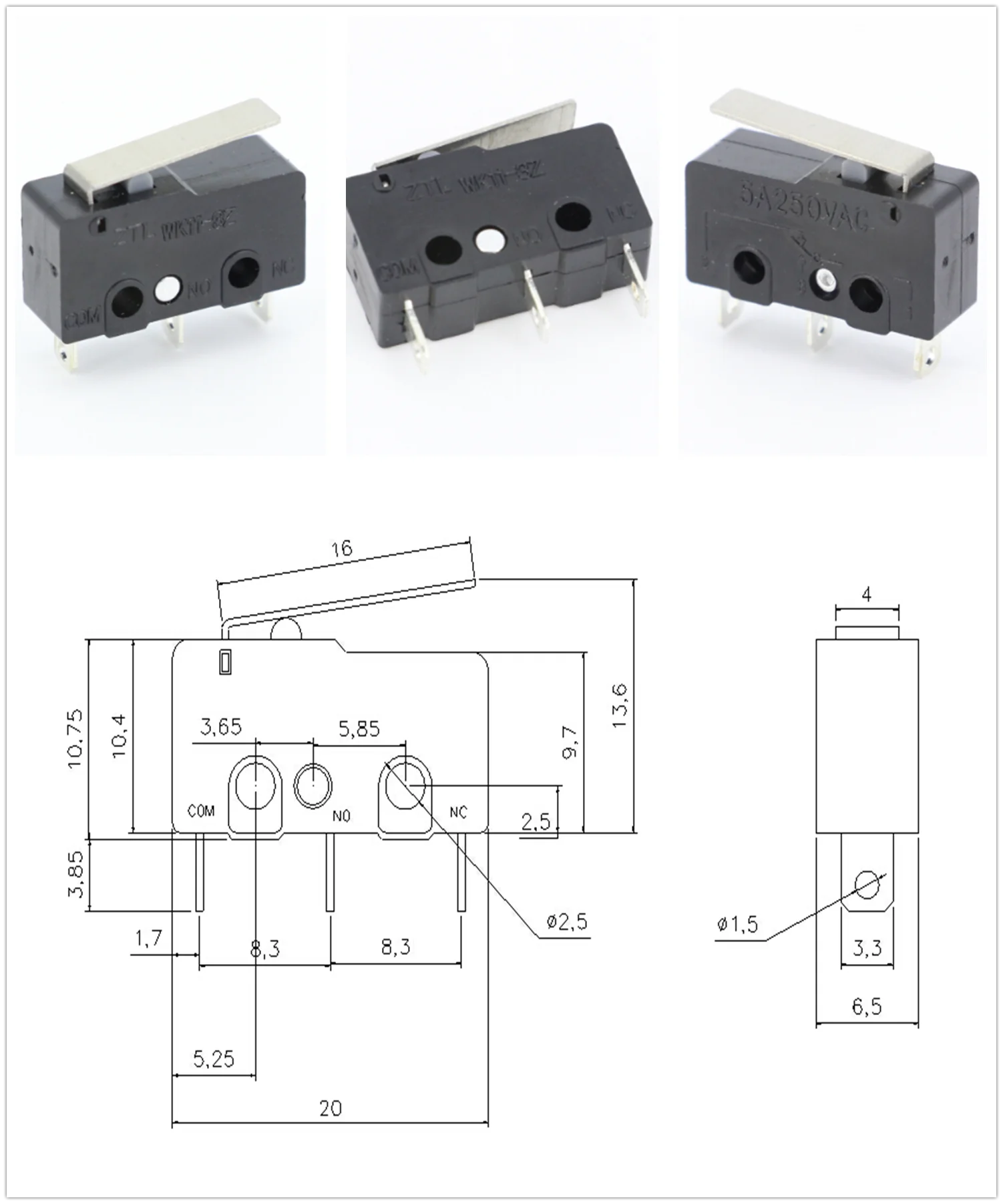 100 Stück/Los 3-Pin/2-Pin Brandneuer Endschalter 5A250VAC KW11-3Z Mini-Mikroschalter mit Rolle für Lasermaschinen Mikro-Endschalter-Sensor – Detail 11