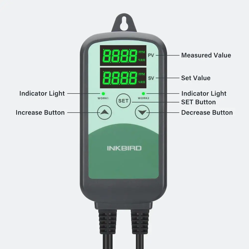 ICC-500T S01 Programmable Carbon Dioxide Temperature Controller with NDIR CO2 Sensor for Indoor Ventilation and HVAC Equipment