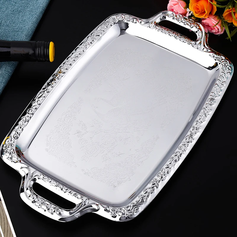 

Antique Metal Storage Tray Jewelry Display Plate Large Dessert Fruit Cake Snack Plate Tea Coffee Milk Tray Home Cafe KTV Decor