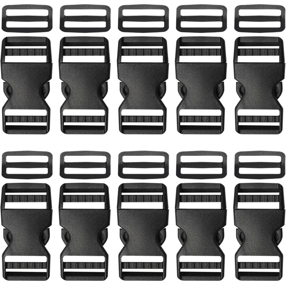 

10sets Plastic Buckle Adjustable Quick Side Release Replacement Clips with Slides for Dog Collars, Webbing Strap Backpack Repair