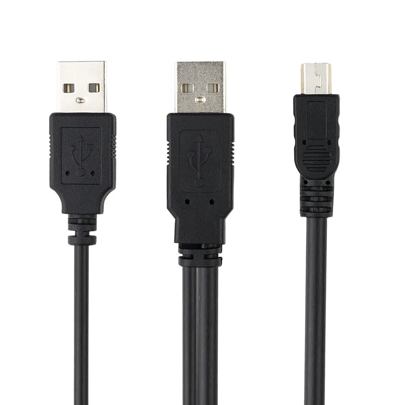 2 in 1 USB2.0 Type A Male to Mini 5P Male Cable+USB Male to Male Power Cable Y Splitter For HDD MP3 MP4 Camera