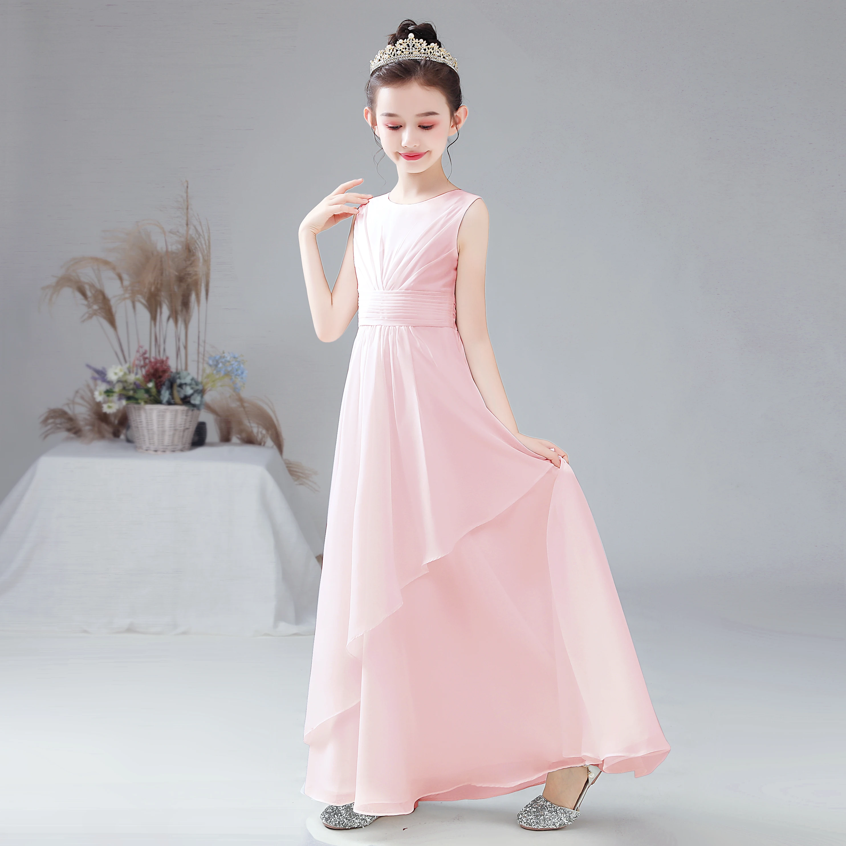 Dideyttawl personalizado chiffon vestido da menina de flor para festa de casamento primeira comunhão 2024 pequenos vestidos de noiva júnior dama de