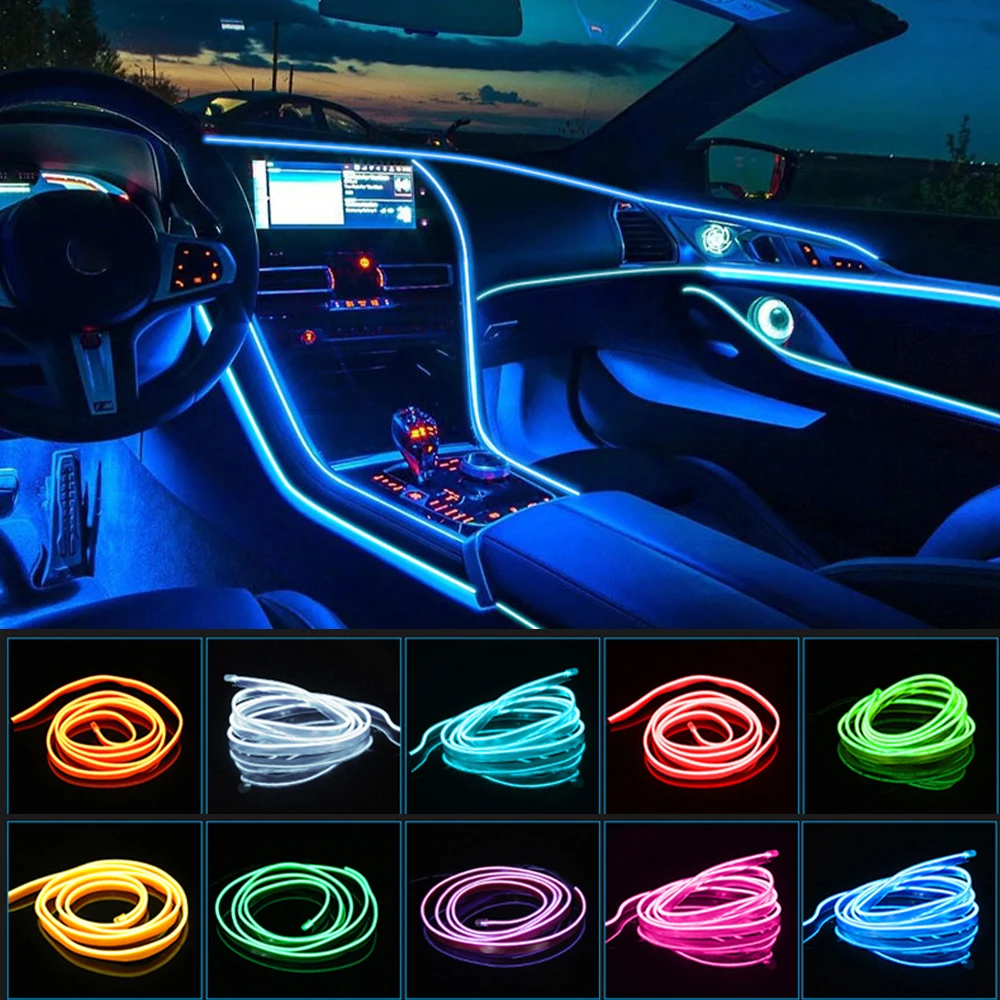 Kalada-tira de luces Led de neón para Interior de coche, lámparas decorativas automáticas, tubo Flexible, iluminación ambiental de Ambiente de vehículo, 1/2/3/5m