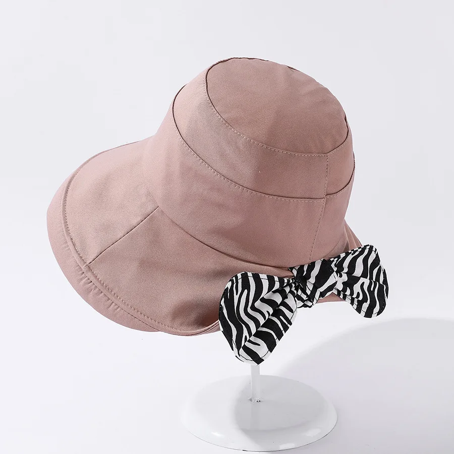 2021 Women's Hat zebra-stripe Printed Bow Sun Hats Foldable Cotton Cap Femme Fashion Out door Sun protection Buket Hat