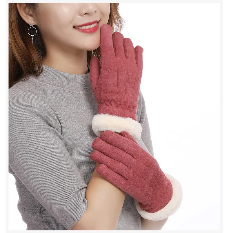 

1Pair Women Cashmere Velvet Warm Touch Screen Winter Gloves Full FInger Windproof Gloves Mitten Outdoor Cycling Glove WA 002