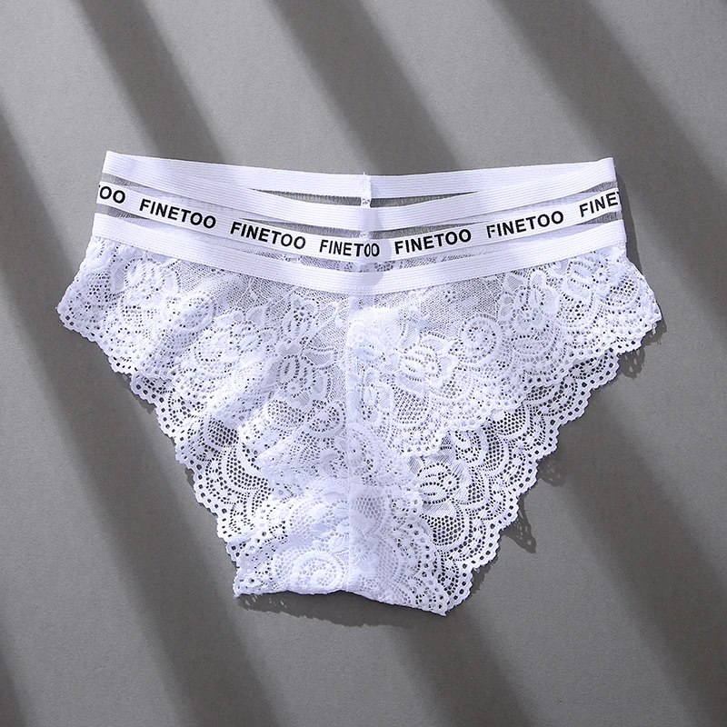 

FINETOO Sexy Lace Hollow Out Women's Panties Mid Waist Panties For Women Transparent Underwear Girl Intimates Lingerie L-XXL