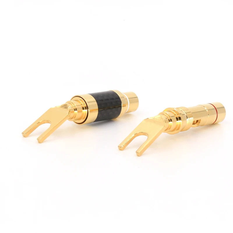 4Pcs  CF-201(G) hi-end carbon fiber 3U Gold Plated Y Spade plug hifi audio speaker cable spade plug