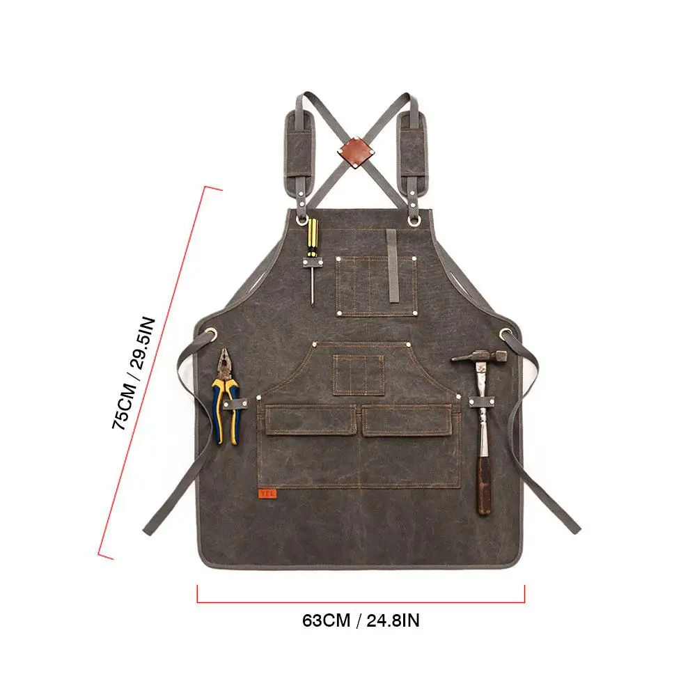 Tool Apron Men Women Adjustable Waxed Canvas Apron Heavy Duty Utility Apron with Pockets for Woodwork Room Craft Workshop