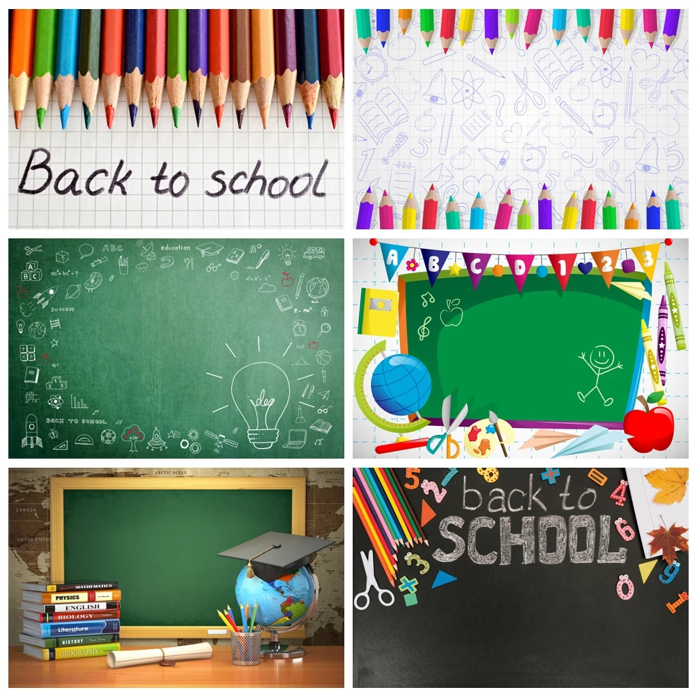 

Yeele Back To School Photophone Colorful Pencil Pen Blackboard Background Students Portrait Photographic Backdrops Photo Studio