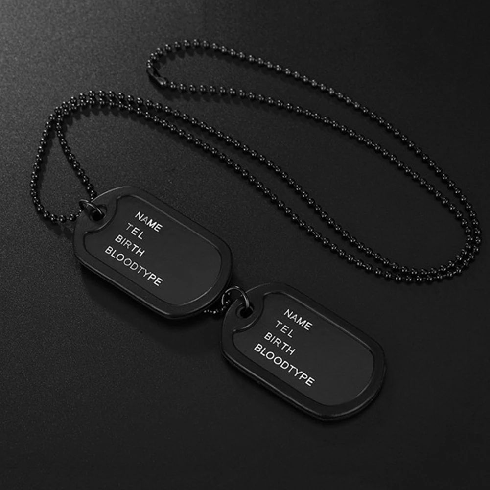 Korean Military Army Style Black 2 Dog Tags Pendant Sweater Chain Necklace Men\\\'s Jewelry long Double-brand big soldier brand