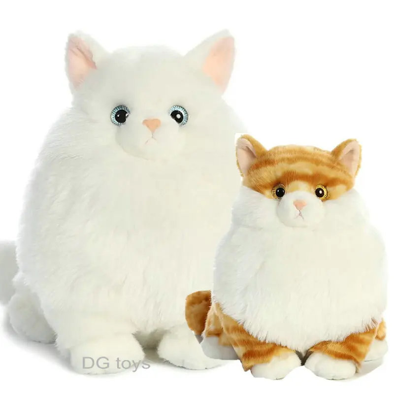 Lifelike White Cat Plushie Stuffed Fluffy Hair Orange Cats Fat Lazy Cat Cuddly Plush Toy Birthday Gift for Girl Home Decor