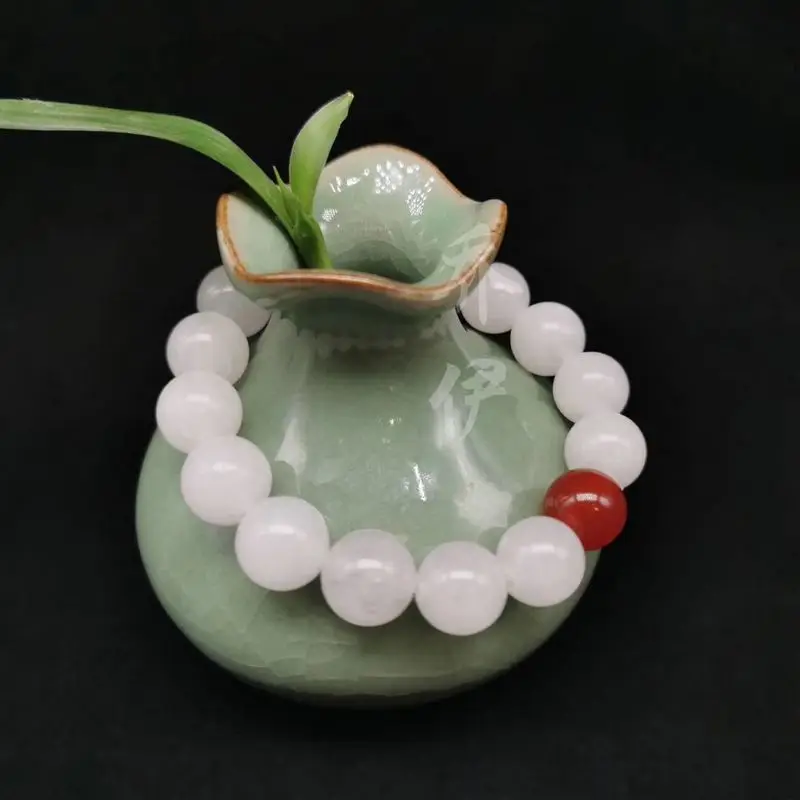 10mm pretty White Jade Mala Bead Bangle Amulet spirit sublimation bracelet