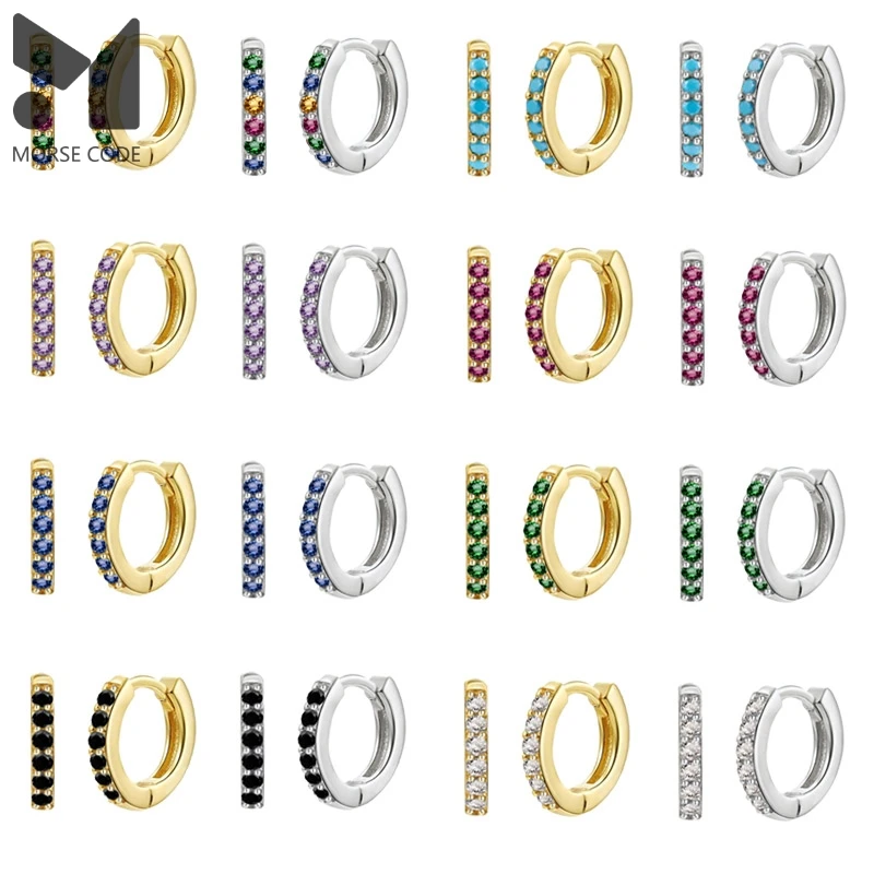 MC Silver Color Rainbow Zircon Small Hoop Earrings for Women turquoise/lavender/black/green/white/blue Circle Earring Gifts Aros