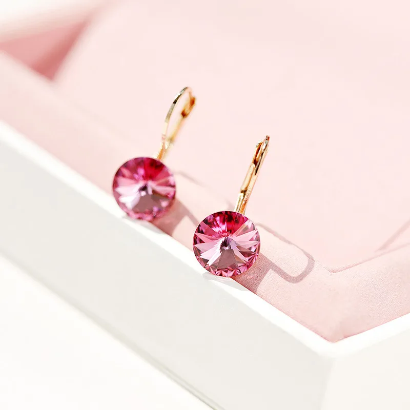 Fashion Classic Crystals Hoop Earring Leverback Dangle Earrings Party Jewelry for Women Gift