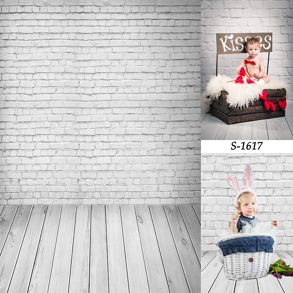 Allenjoy Photographic background easter white brick wall board floor newborn backdrop photography photocall camera photozone