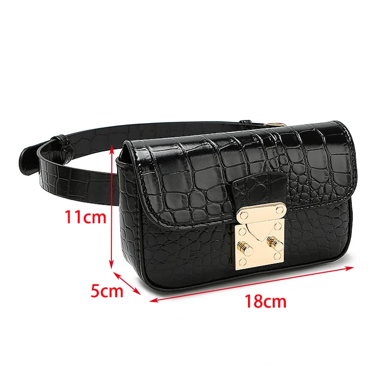 Mihaivina Leather Waist Belt Bags Women Bum Bag Luxury Fanny Pack Female Crocodile Shoulder Pouch Bag Black Mobile Phone Bags