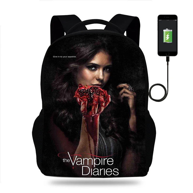 Hot The Vampire Diaries Backpack for Boy Girls Teenager School Bags Children Student Knapsack Men Women USB Charging Travel Bags