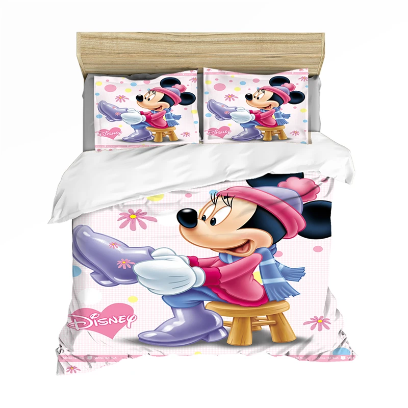 Mickey Mouse Bedding Set Christmas Gift Soft Home Textiles Bedroom Twin Double Queen King Size Children Couple Student Bed Set