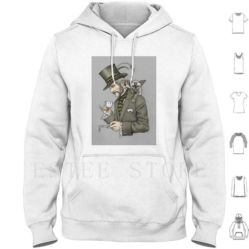 The Earl Grey Sudadera con capucha de manga larga Tea Cat Siamese Cat Caballero Barba Vintage Dandy Art Artist Earl Grey Tea Cup Alice In