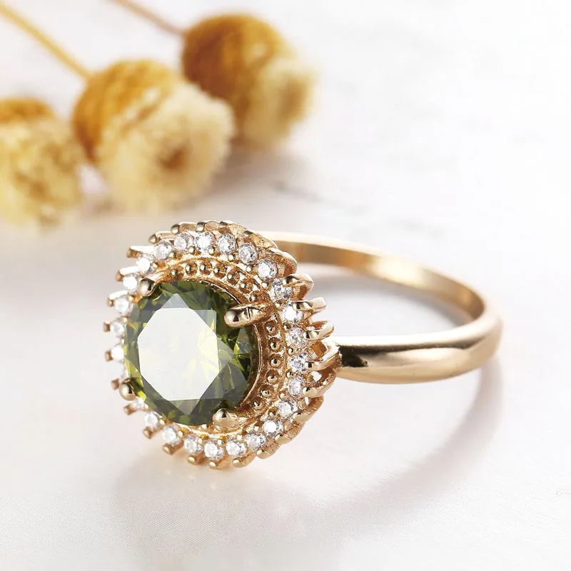 MxGxFam Olive Green Zircon Rings For Women AAA+ 18 Plated Gold Color Hot Buy Fashion jewelry