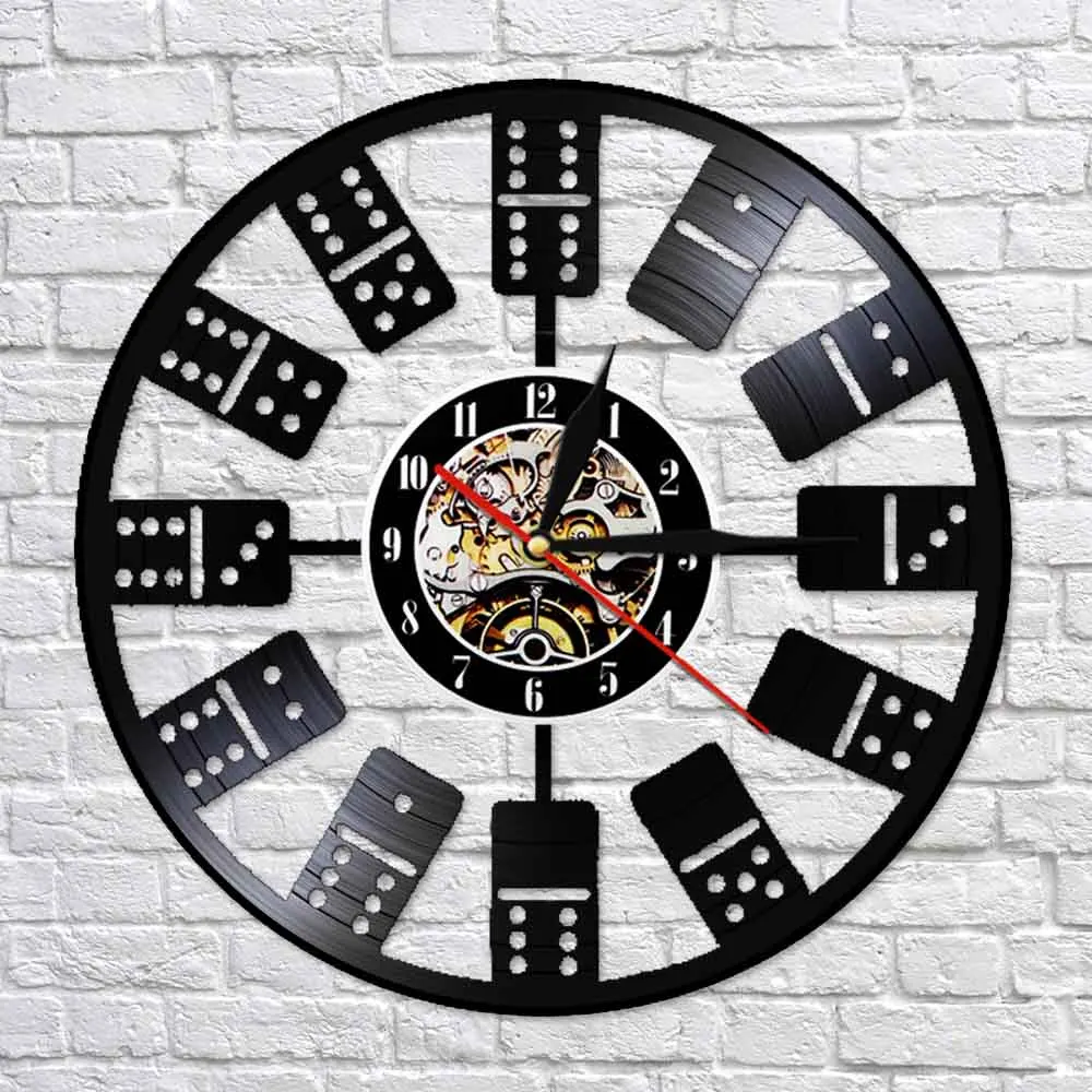 Chinese Dominoes And Numbers Art Vinyl Record Wall Clock Rectangular Domino Decor For Game Room Pai Gow Gambling Game Vintage