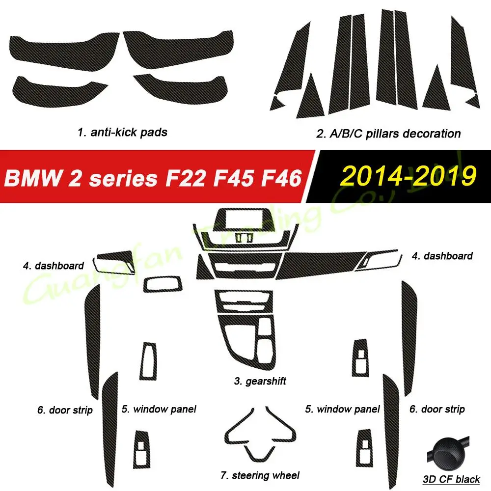 For BMW 2 Series F22 F45 F46 2014-2019 Interior Central Panel Door Handle Carbon Fiber Stickers Decals Car Styling Accessorie