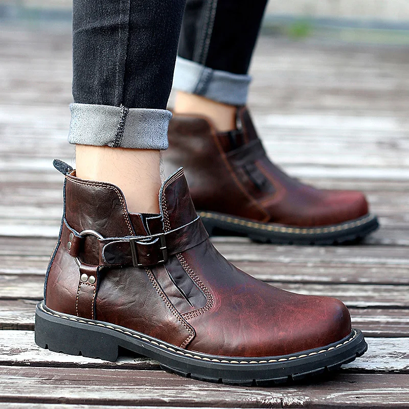 Classic Men Boots Vintage Leather Male\'s Boots Italy Handmade Man Ankle Boots Waterproof Non-slip Man Moccasins Design Footwear