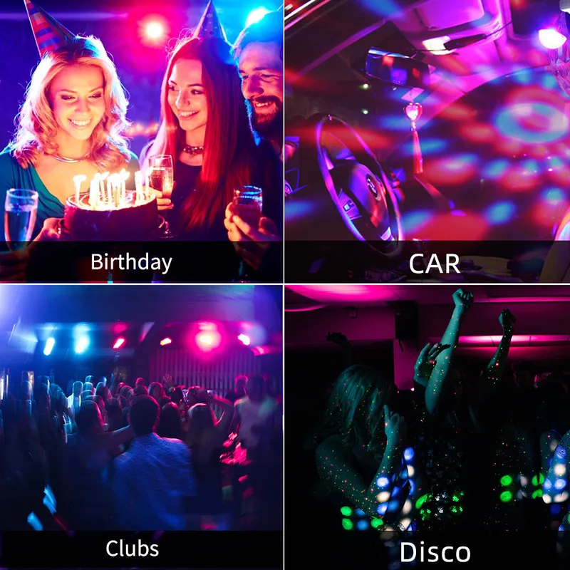 Portable Sound Activated Party Lights Battery Powered/USB Plug in Strobe Stage Par Light for Car Room Dance Parties Xmas Wedding