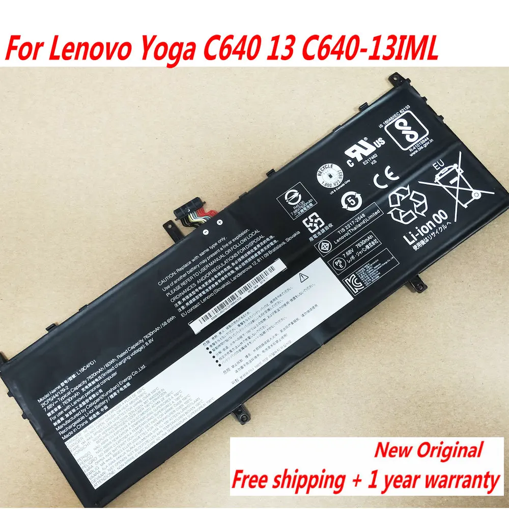 

Original L19D4PD1 L19C4PD1 L19M4PD1 L19L4PD1 Laptop Battery For Lenovo Yoga C640 13 C640-13IML 7.68V 60WH 7820MAH