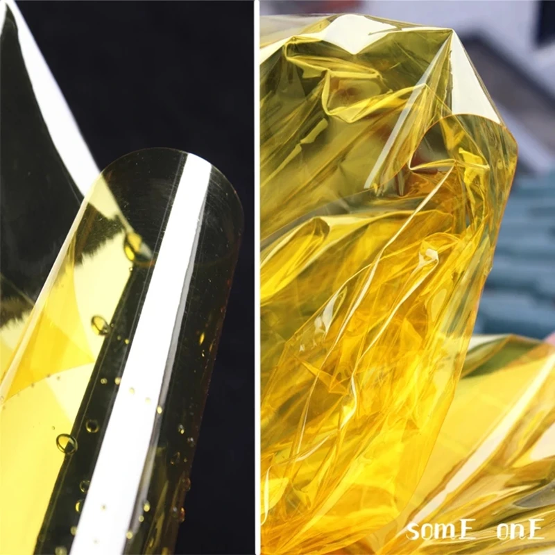 

TPU Fabric Transparent Yellow PVC Liquid Plastic Film Waterproof DIY Crystal Bag Stage Decor Raincoat Clothes Designer Fabric