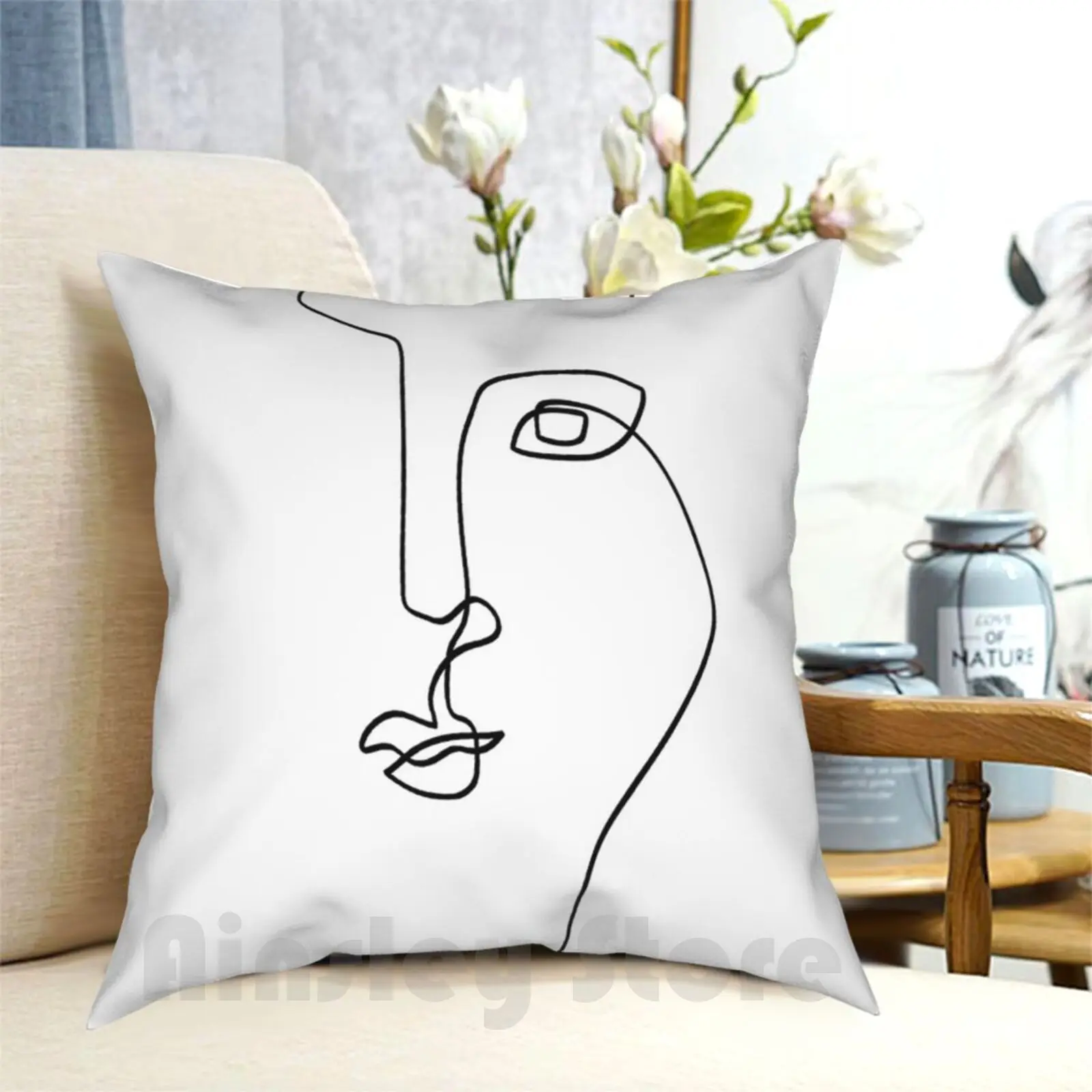 Abstract Face Ii-One Line Art Pillow Case Printed Home Soft DIY Pillow cover Abstract Face Faces One Line Art Single Line