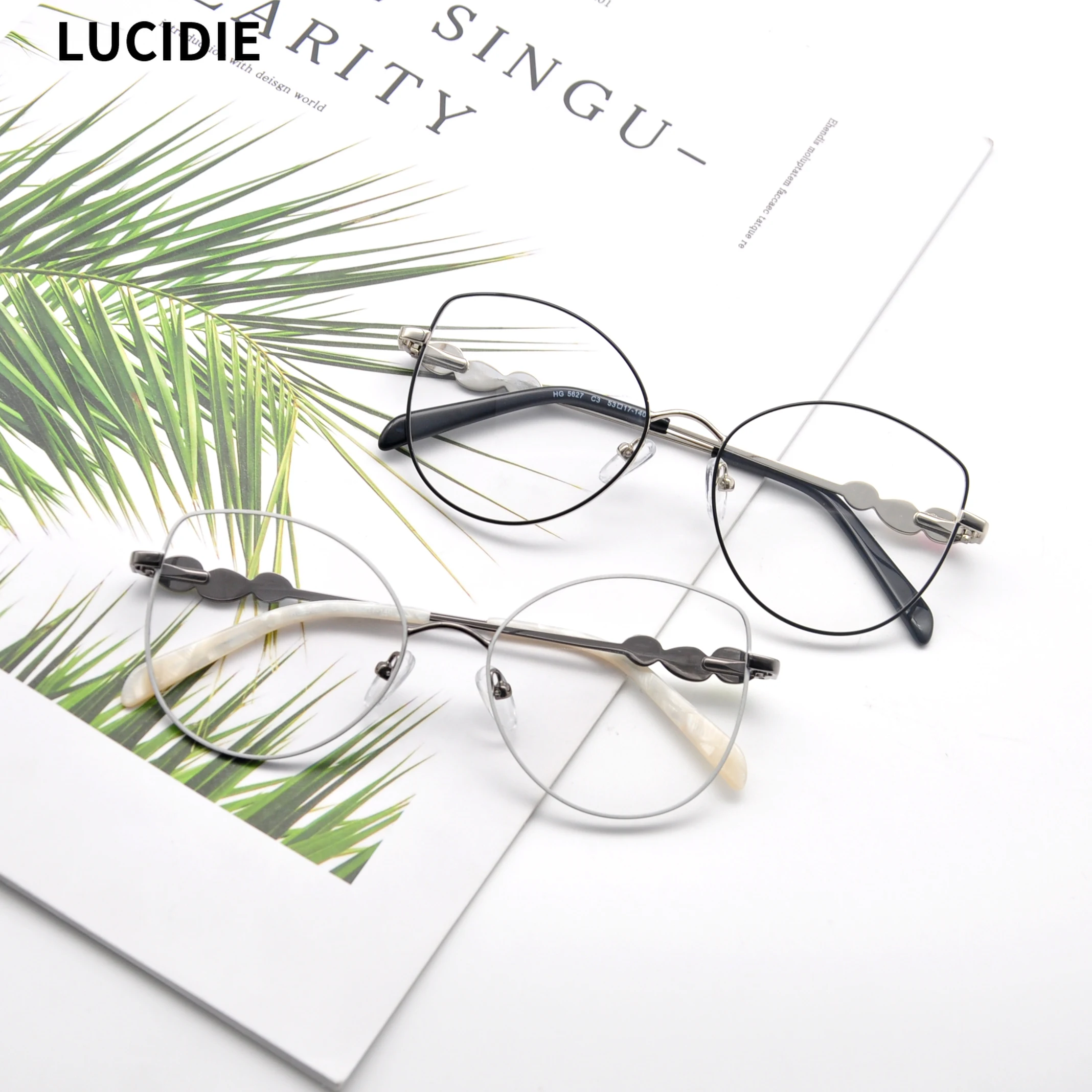 LUCIDIE 2020 Summer New Woman Retro Round Large  Glasses Frame Metal Eyeglass Frames Clear Lens Spectacles Myopia Eyeglasses