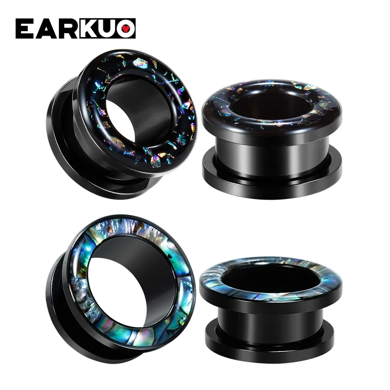 EARKUO Top Design Style Stainless Steel Zircon Shell Ear Piercing Tunnels Gauges Fashion Body Jewelry Ear Plugs Stretchers 2PCS