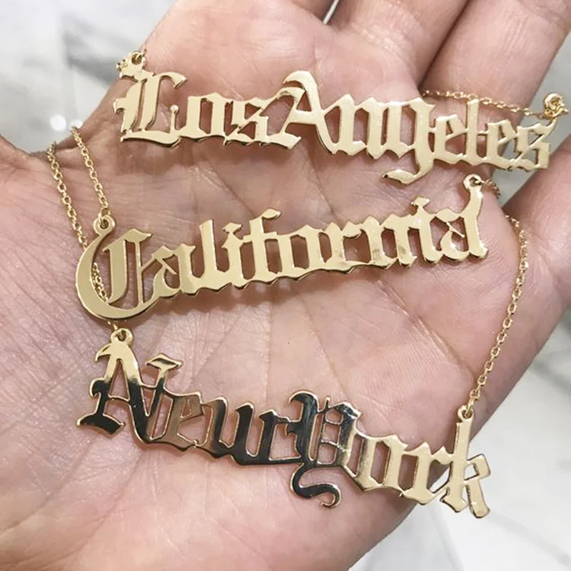 Custom Name Necklace Customized Nameplate Necklaces Personalized Stainless Steel Old English Style Vintage Font Jewelry Gifts