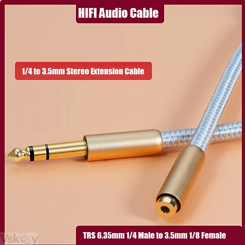 1/4 Inch TRS 6.35mm Male to 3.5mm Female Audio Cable for Amplifier Mixer Guitar Keyboards Headphone Shielded Extension Cords