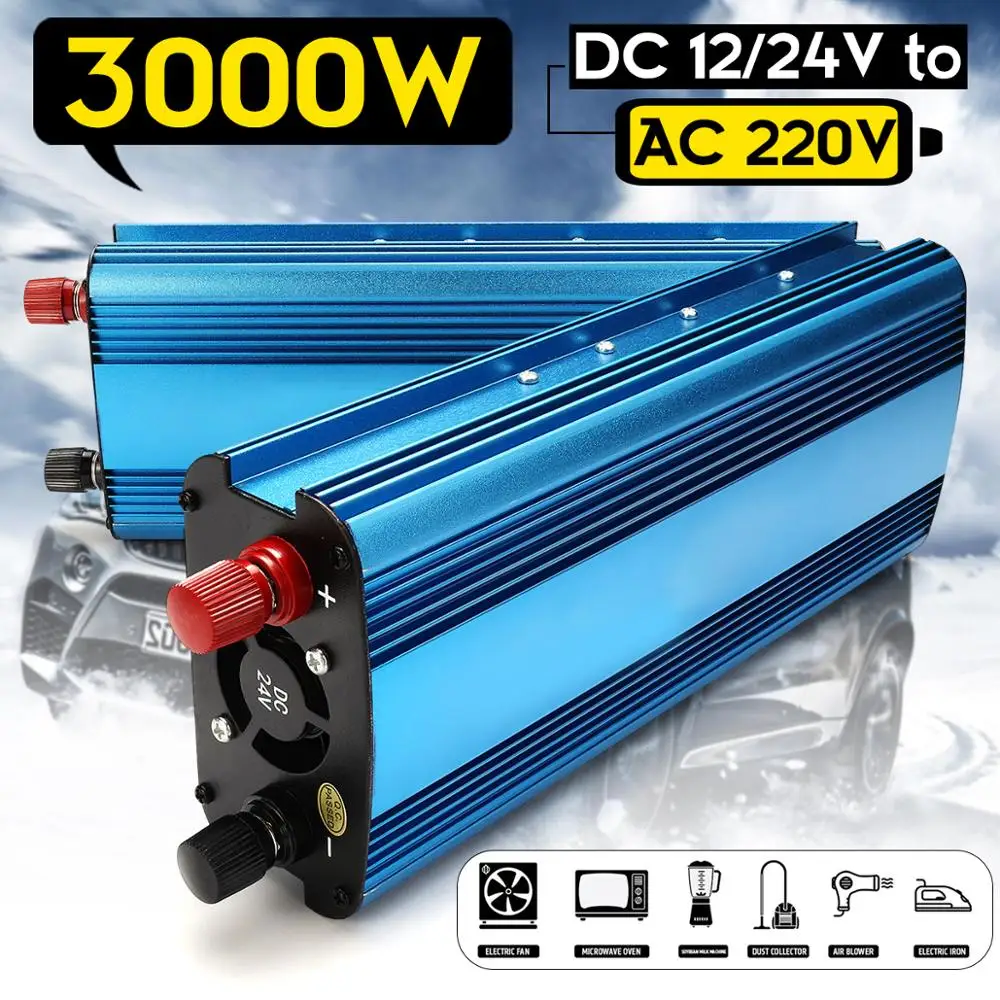 3000W Auto Solar Power Inverter DC 12/ 24V zu AC 220V Sinus Welle USB